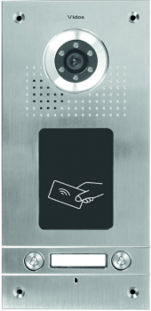Bramofon 2-przyciskowy, podtynkowy lub natynkowy, wandaloodporny, czytnik kart, VIDOS